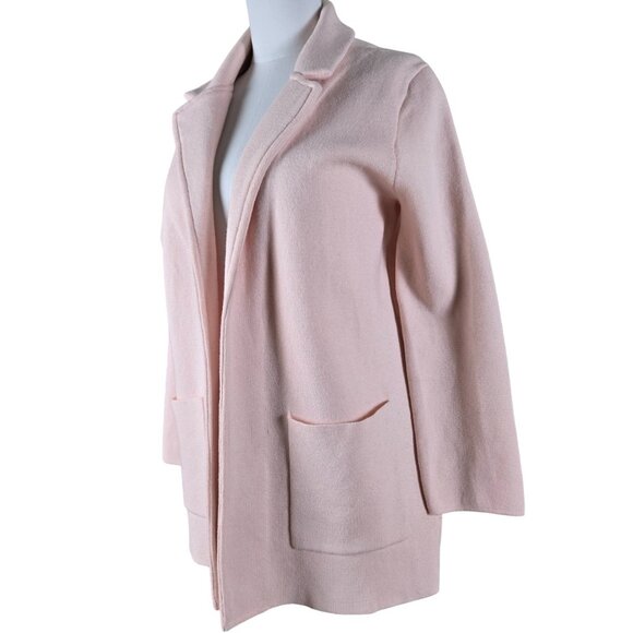 Magaschoni Open Front Cotton Wool Blend Pink Cardigan Sweater Jacket Medium - Picture 2 of 12